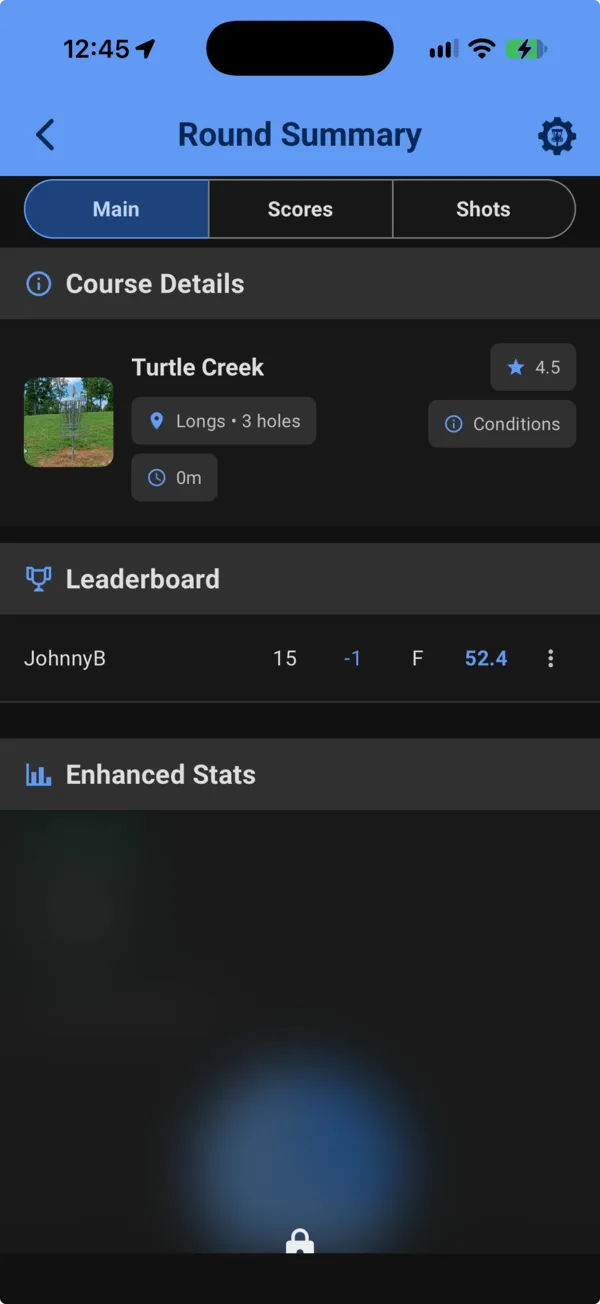 Round summary scorecard